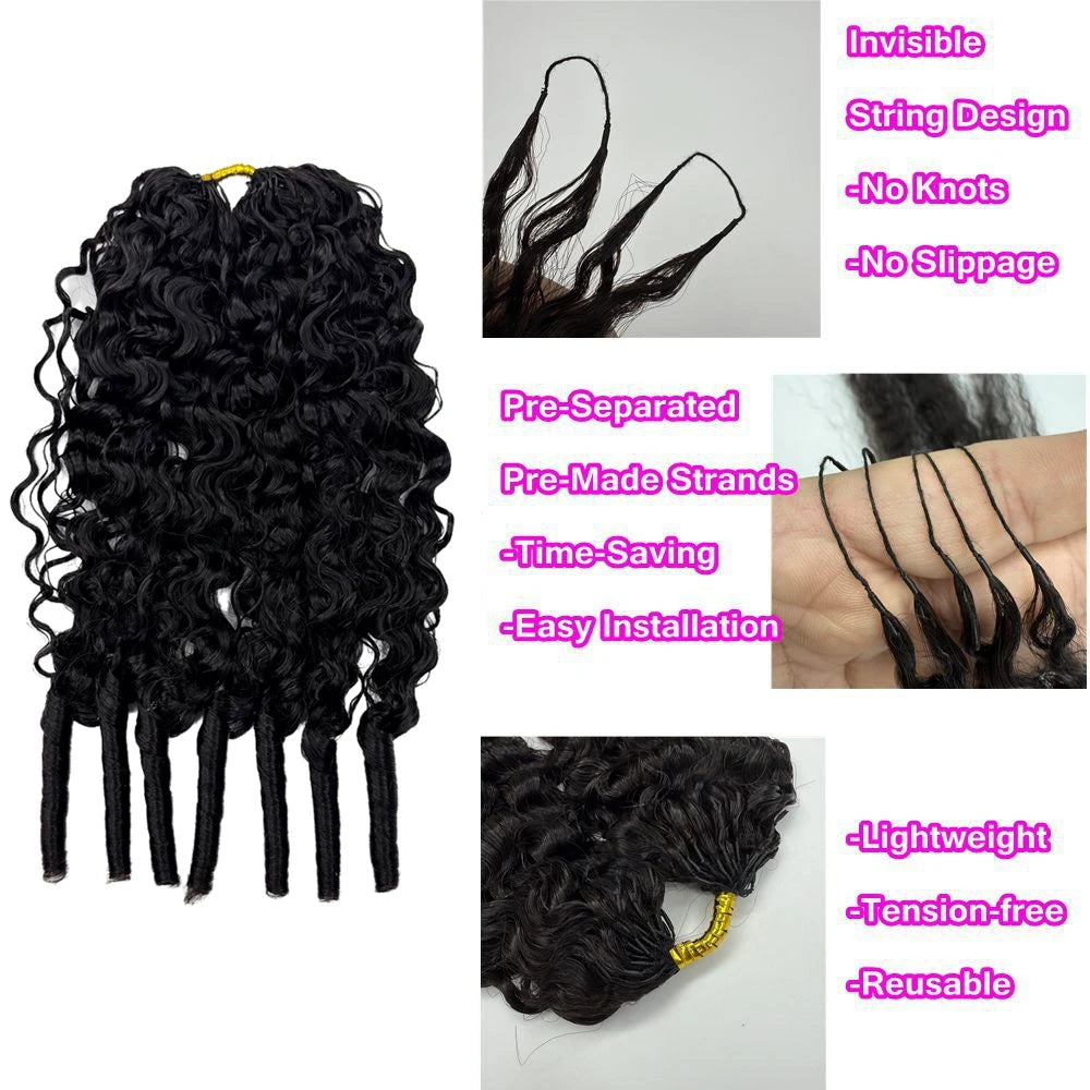 Burmese Curly Feather Crochet Human Hair Extensions Pre Looped Pre Separated Knotless Hair For Braiding