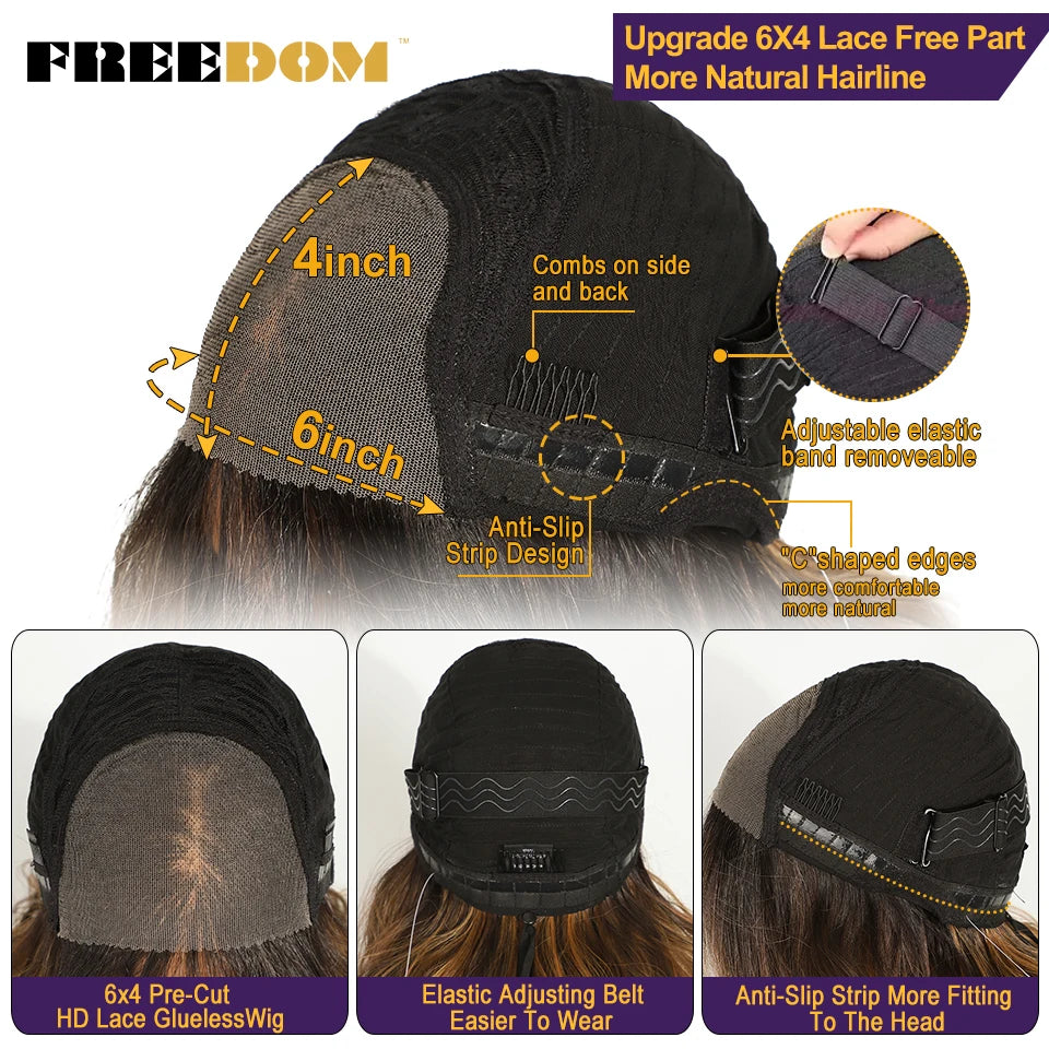 Synthetic Lace Front Wigs 20" Ombre Brown Body Wave, 6x4 Bangs Heat