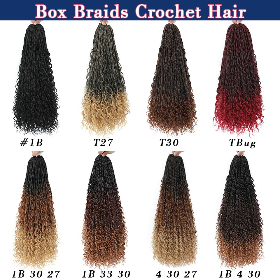 Ombre Goddess Box Braids Crochet Hair Dark Brown Chocolate Ginger Bohemian Curly