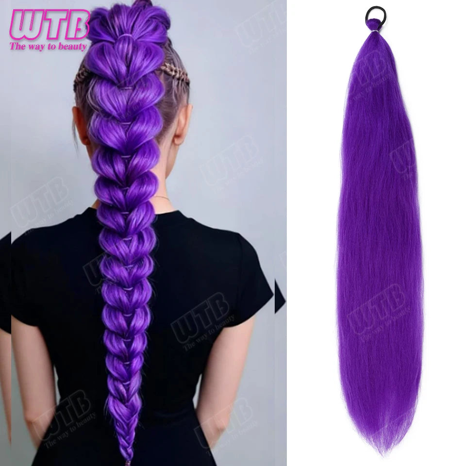 Purple Braids Ponytail Rubber Band Pre Braiding Hair Synthetic Extensions Halloween Costume
