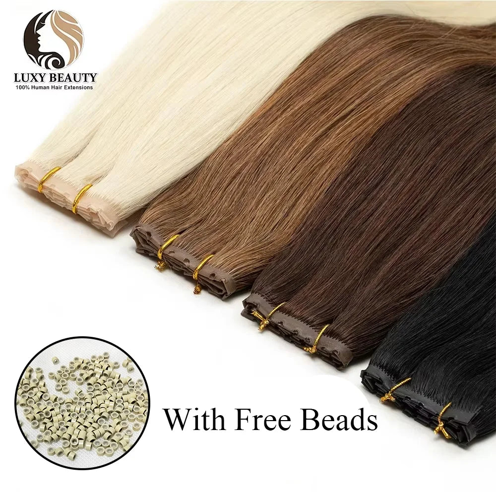 Blonde Invisible Skin Weft Inject Human Hair Extensions Straight Twin Tab Natural