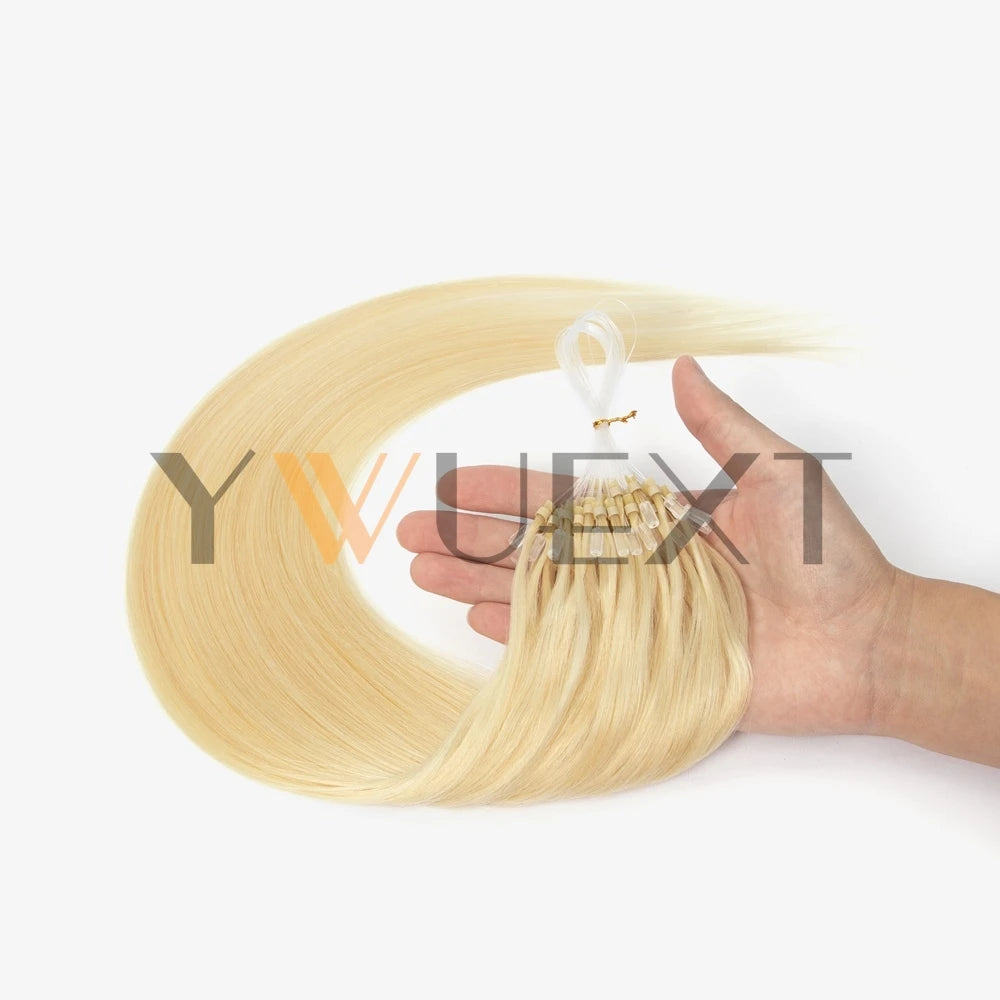 Micro Loop Hair Extensions Real Natural Straight Ring Link 12"-20" Human Black