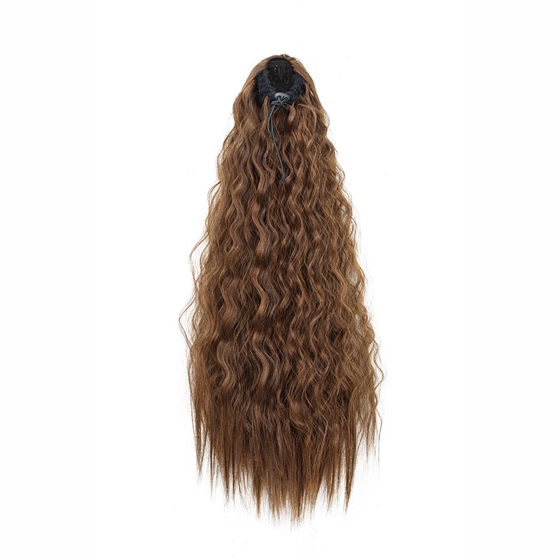 22Inch Synthetic Long Kinky Curly Ponytail Hair Extension Drawstring Wrapped Clip in Hair Black Hairpiece