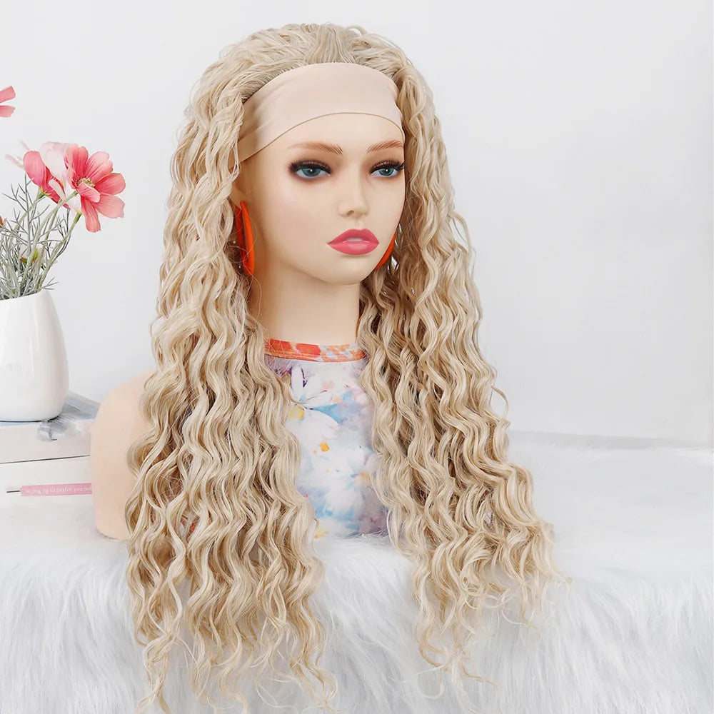 Synthetic Deep Curly Wigs Headband Wig Female Black/613/27/99J Blonde Wig Women Headband Wigs