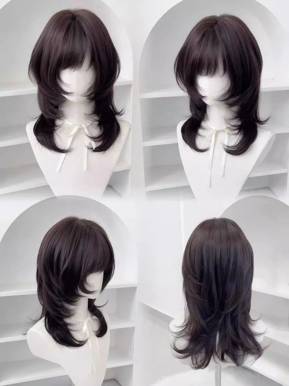 Deep Brown Wig A Layer Jellyfish Hairstyle Shoulder Short Headband Synthetic Lolita