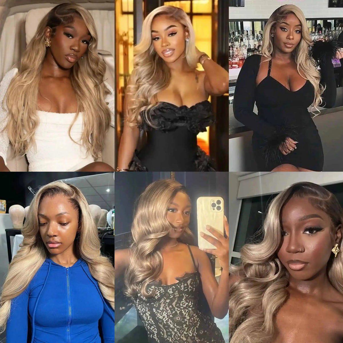 180% Density Brown Roots Ash Blonde Body Wave Lace Frontal Wig, 13x4, Ombre, Synthetic Blend
