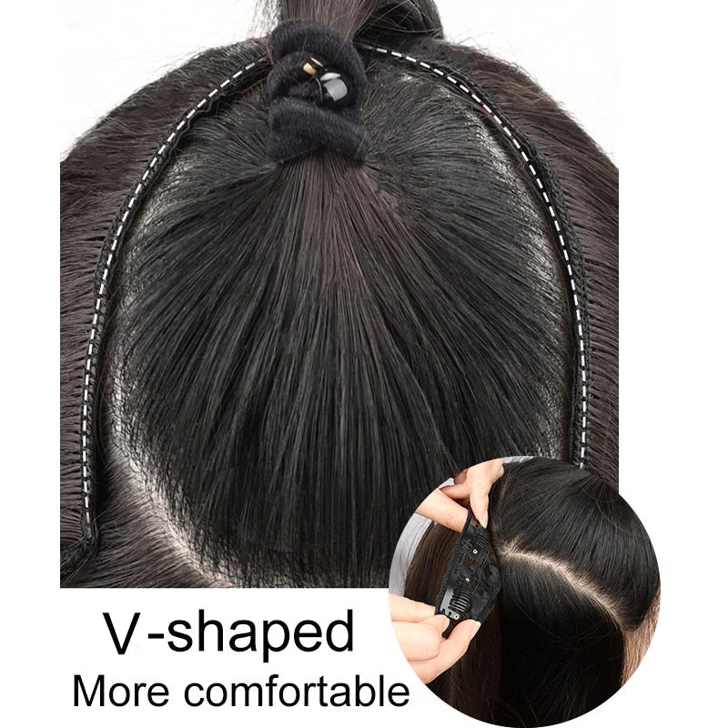 22Inch Synthetic Long Straight Layered Clip-in Hair Extension V-shaped Black Blonde Invisible Hairpiece