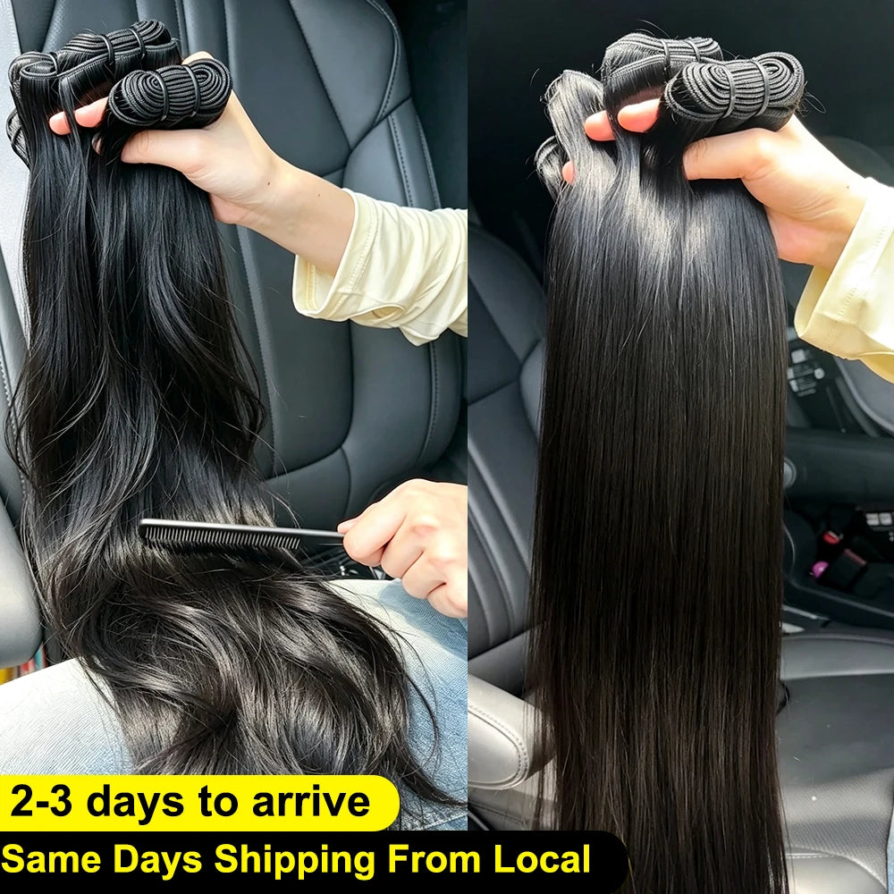 Straight Human Hair Bundles 16A Double Weft Bone Brazilian Virgin Raw Extensions