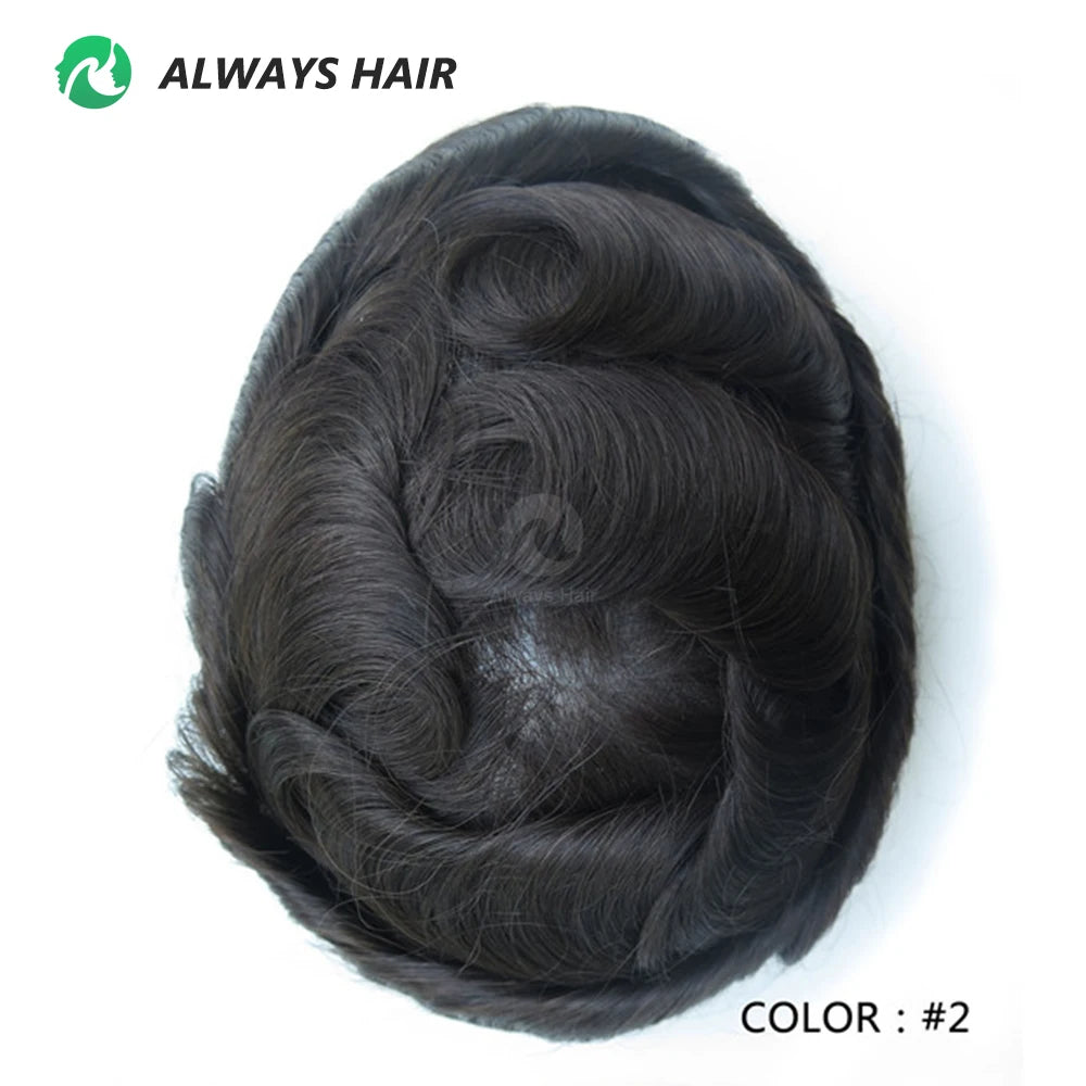 Men's Skin Base Toupee, Capillary Prosthesis, 130% Density, 0.12-0.14mm