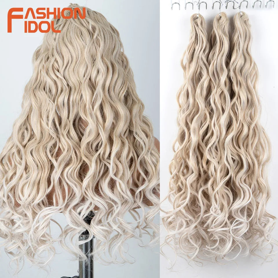 24 Inch Deep Wave Synthetic Braiding Hair, 3 Pcs, Water Wave, Ombre Grey Crochet Hair