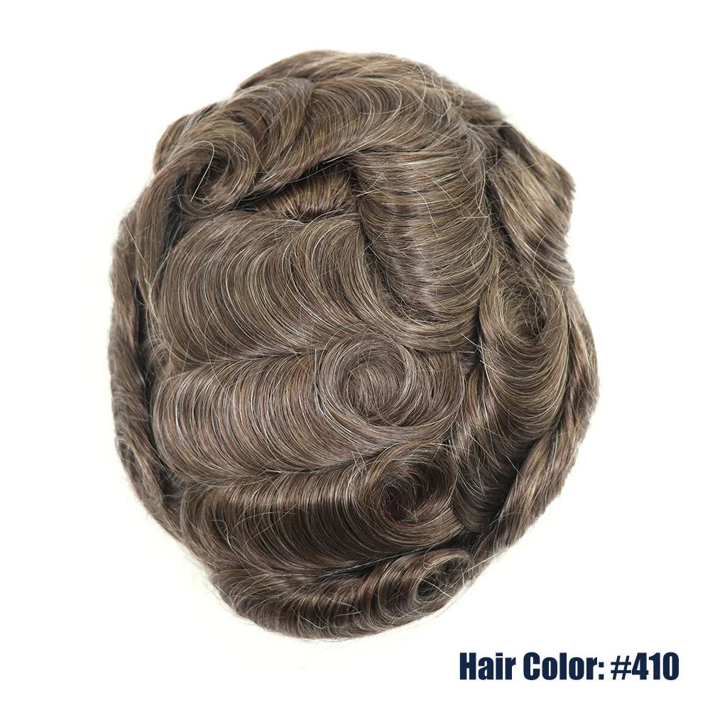 Grey Human Hair Prosthesis Toupee PU Fine Mono Lace Front Wig System