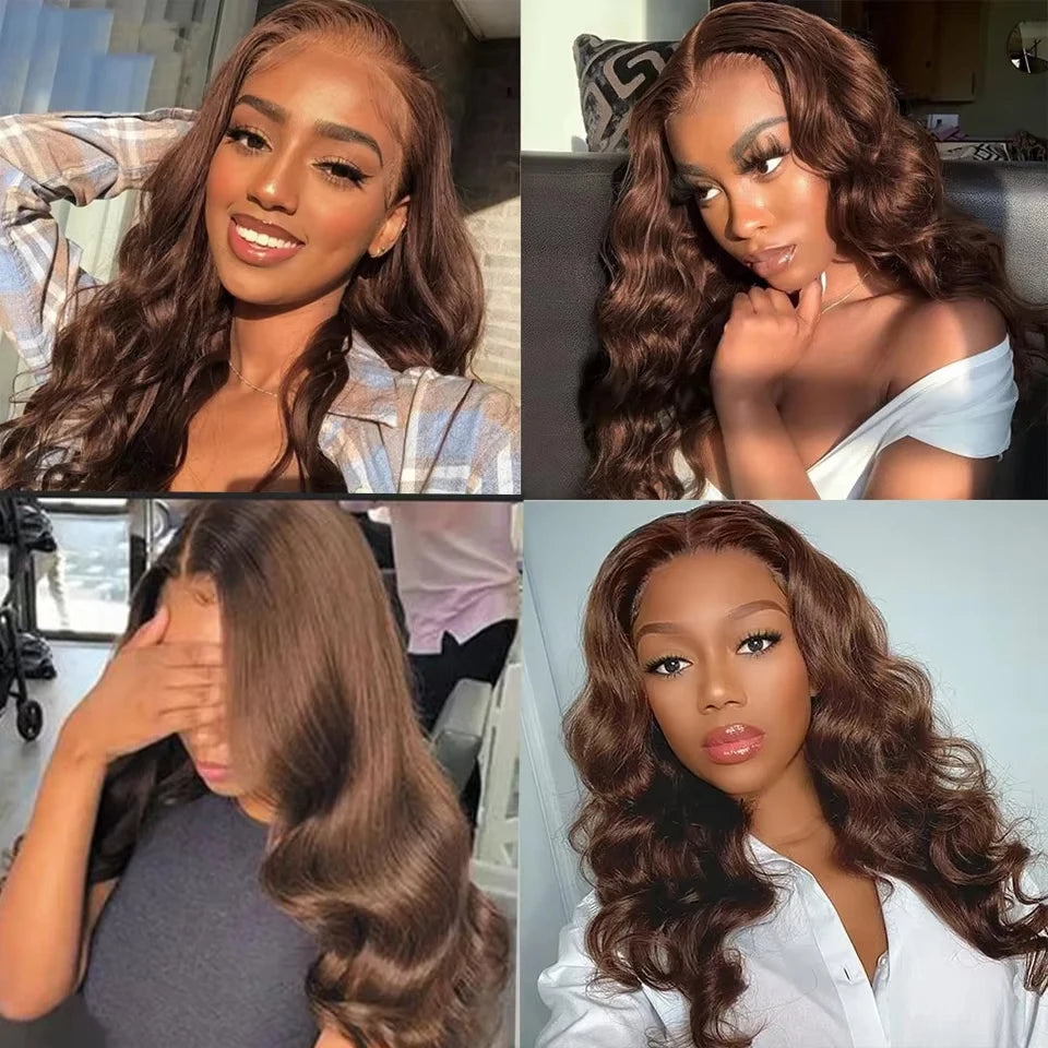 Chocolate Brown Colored Body Wave Human Hair Bundles 4x4/5x5/13x4 Closure Frontal Remy