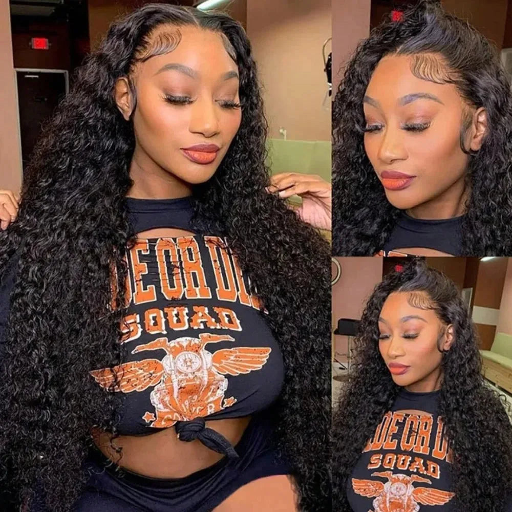13x4 Brazilian Deep Wave Curly HD Lace Frontal Human Hair Wig, Pre-Plucked