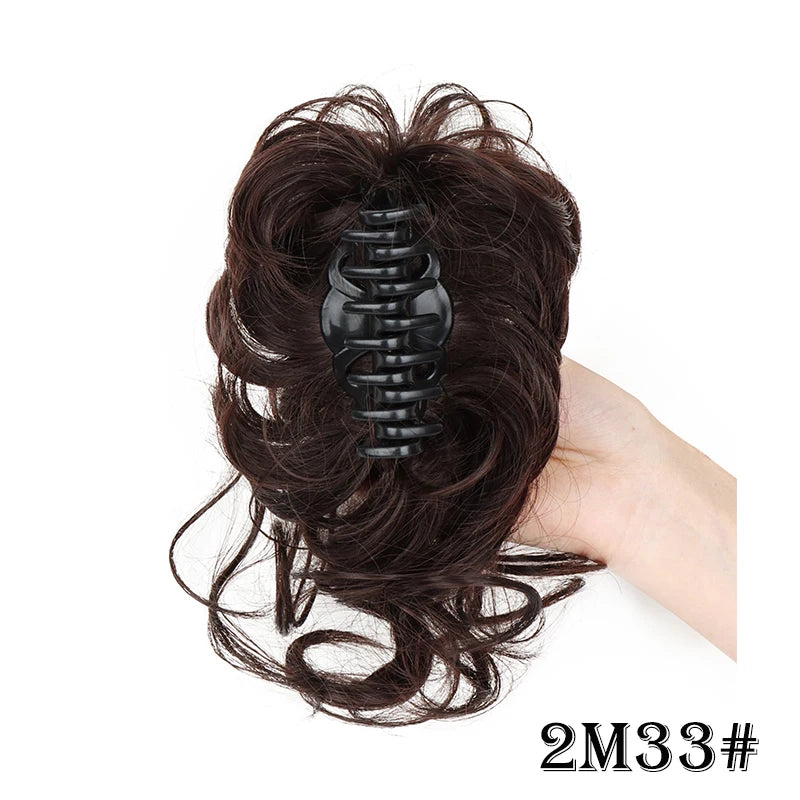 Synthetic Short Wavy Curly Messy Elegant Bun Hair Piece Claw Clip Tousled