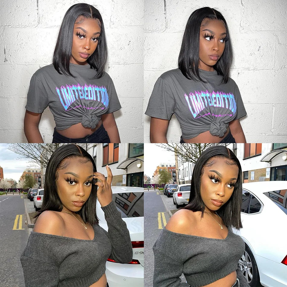 Indian Straight Bob Lace Closure Human Hair Wig, Blunt Cut