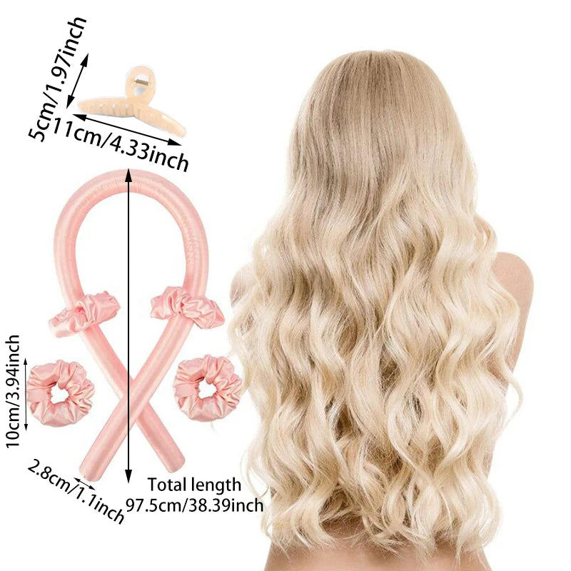 4Pcs Heatless Curling Rod Headband, Styling Kit with Hair Clip，Ribbon Rollers，