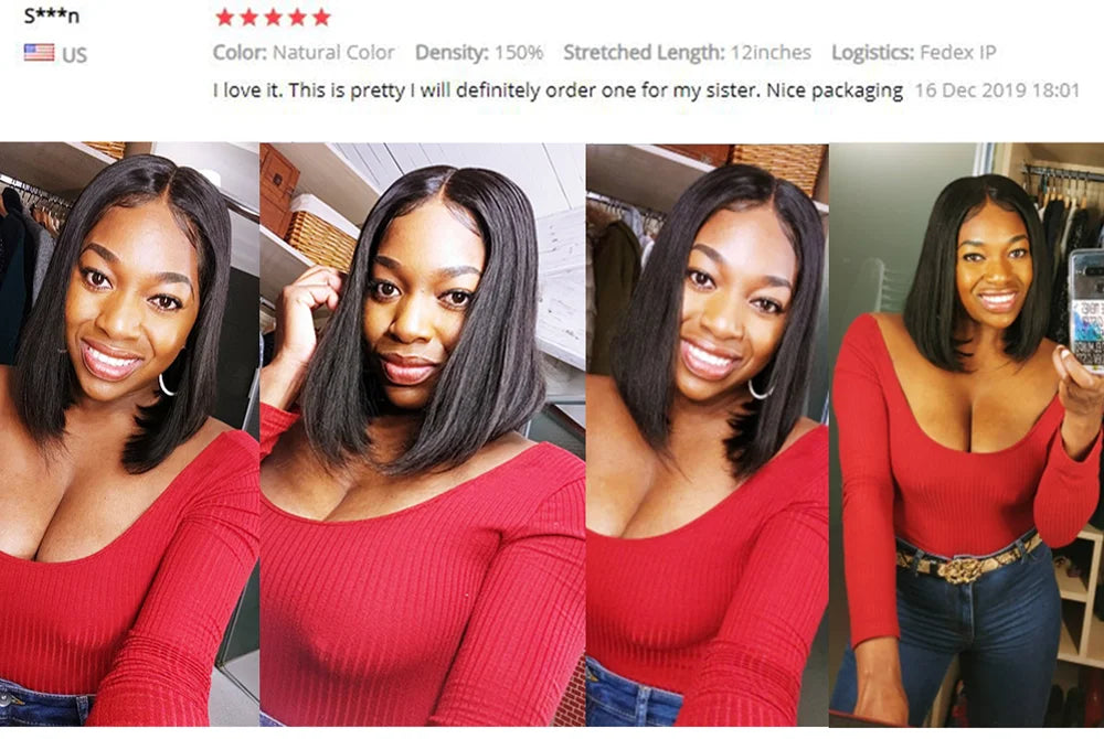 Indian Straight Bob Lace Closure Human Hair Wig, Blunt Cut