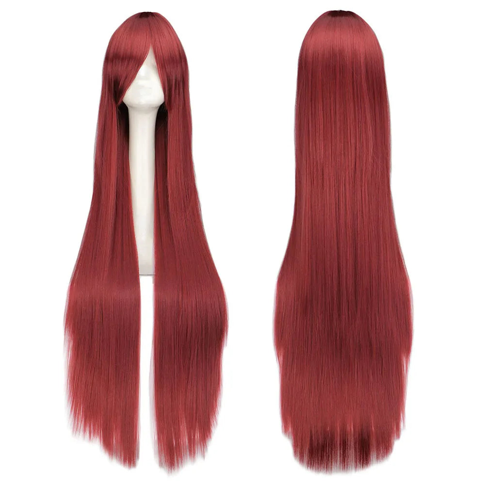 Long Straight Cosplay Wig Black Purple Red Pink Blue Dark Brown Cm