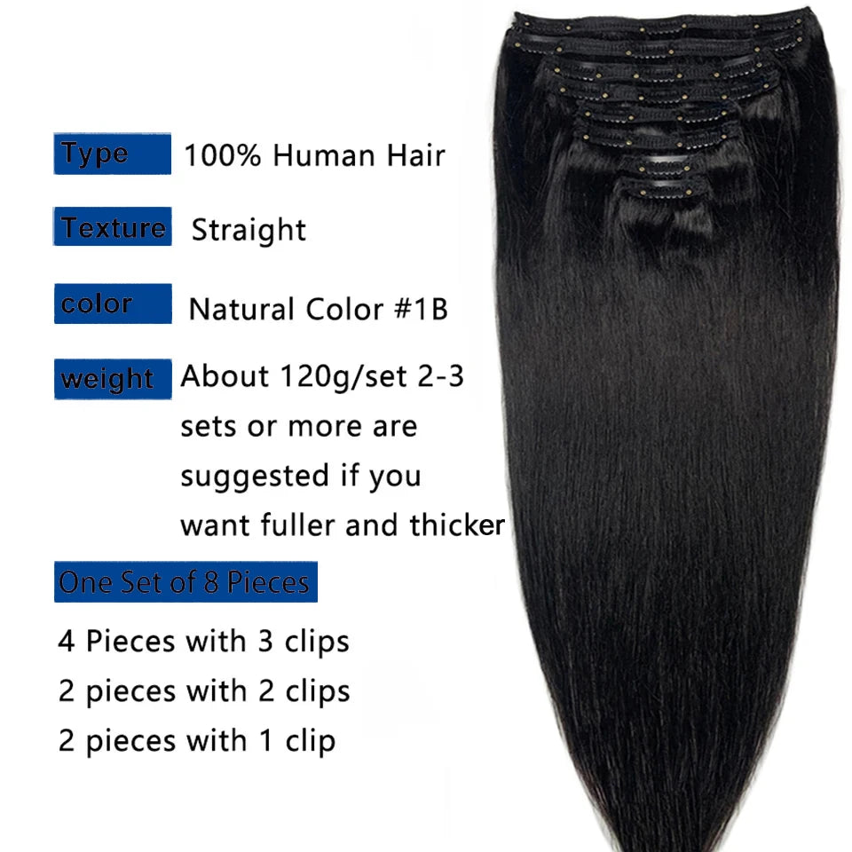 Clip in Hair Extensions Chestnut Brown Double Weft Thick 120G Silky Straight