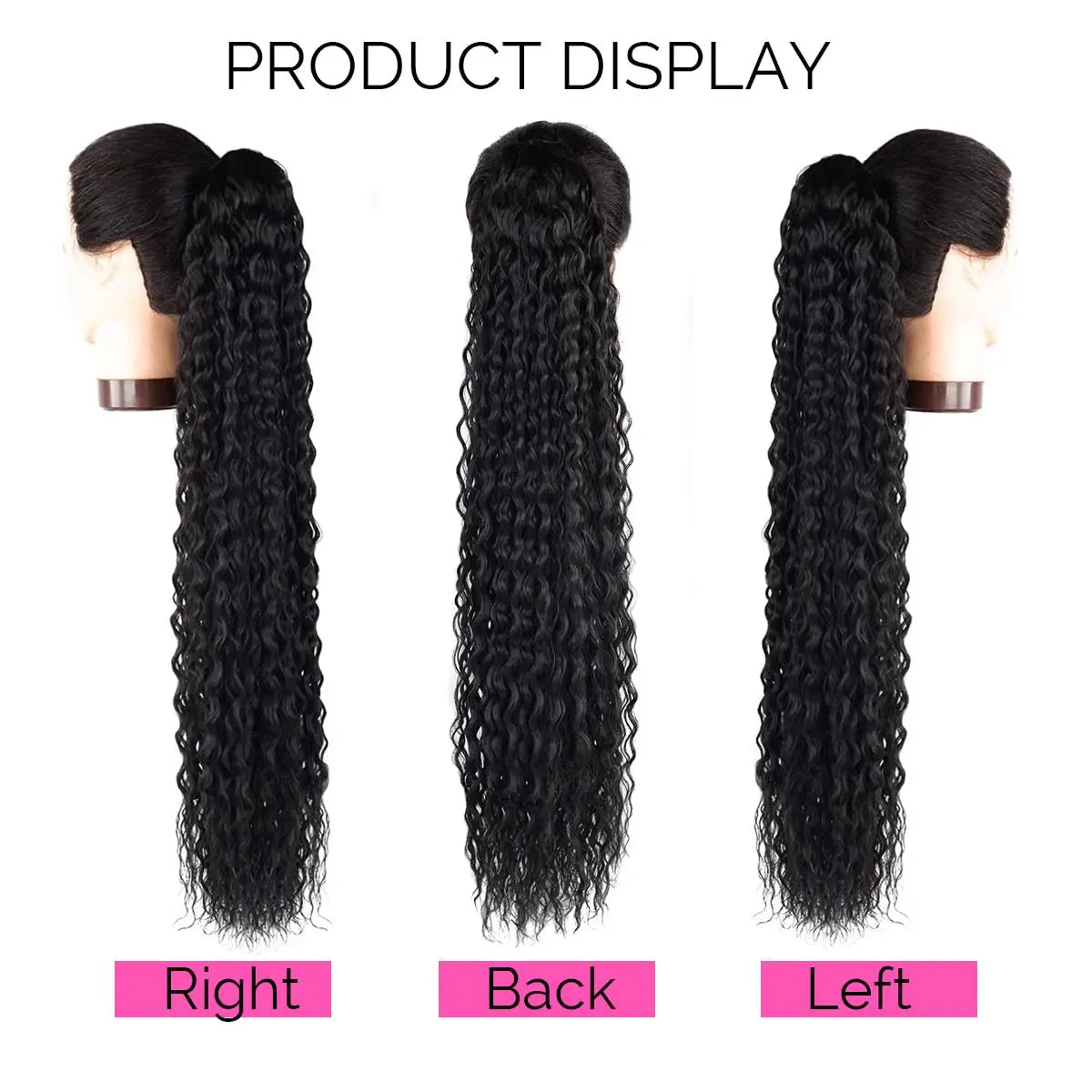 Synthetic Wig 24inch Long Curly Wave Drawstring Ponytail HairPieces Extension Heat Resistant Clip in Girl