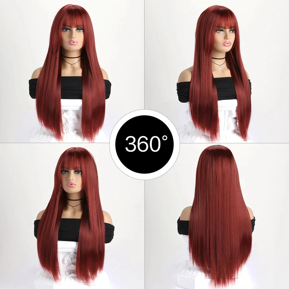 26 Inch Long Straight Synthetic Wig for Halloween Cosplay, High-Temperature Fibre
