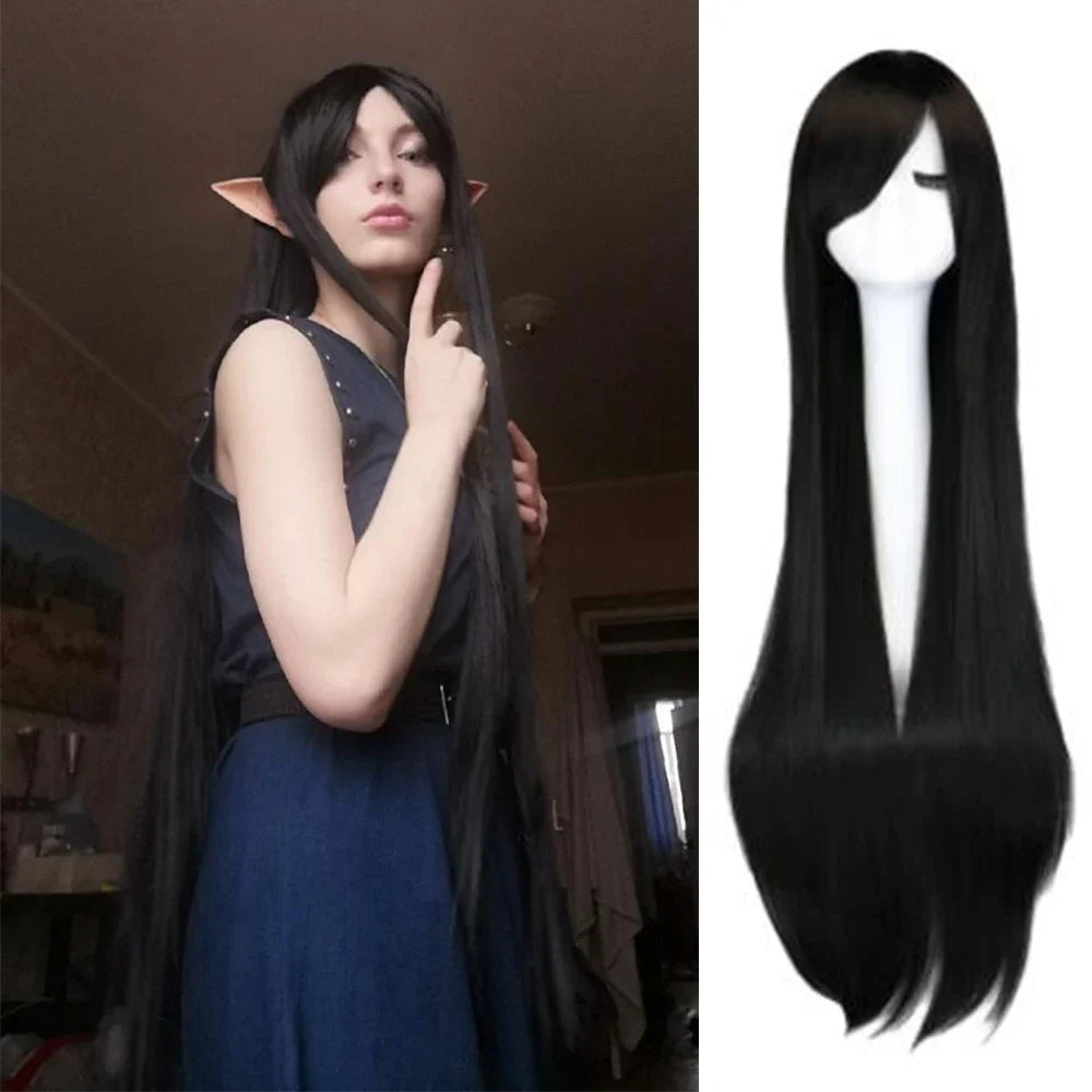 Long Straight Cosplay Wig Black Purple Red Pink Blue Dark Brown Cm