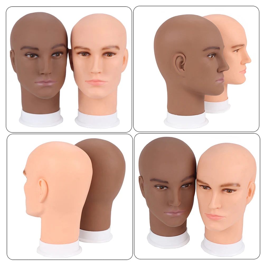 Foldable Wig Stand Tripod With 21-25Inch Canvas Head Black Male Bald Head Mannequin With Stand Wig Head Stand Tripod