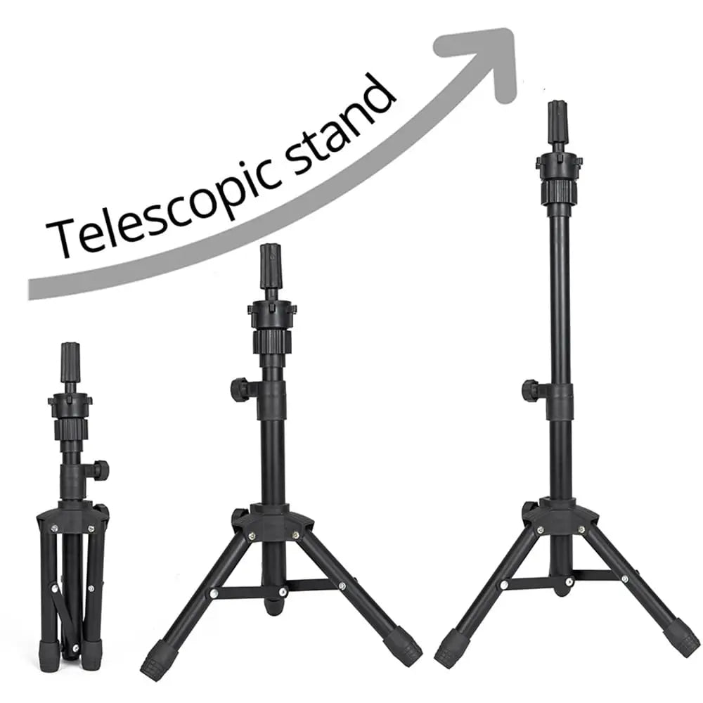 Mini Adjustable Wig Stand Tripod Metal Holder Mannequin Head Canvas Foam Hairdresser