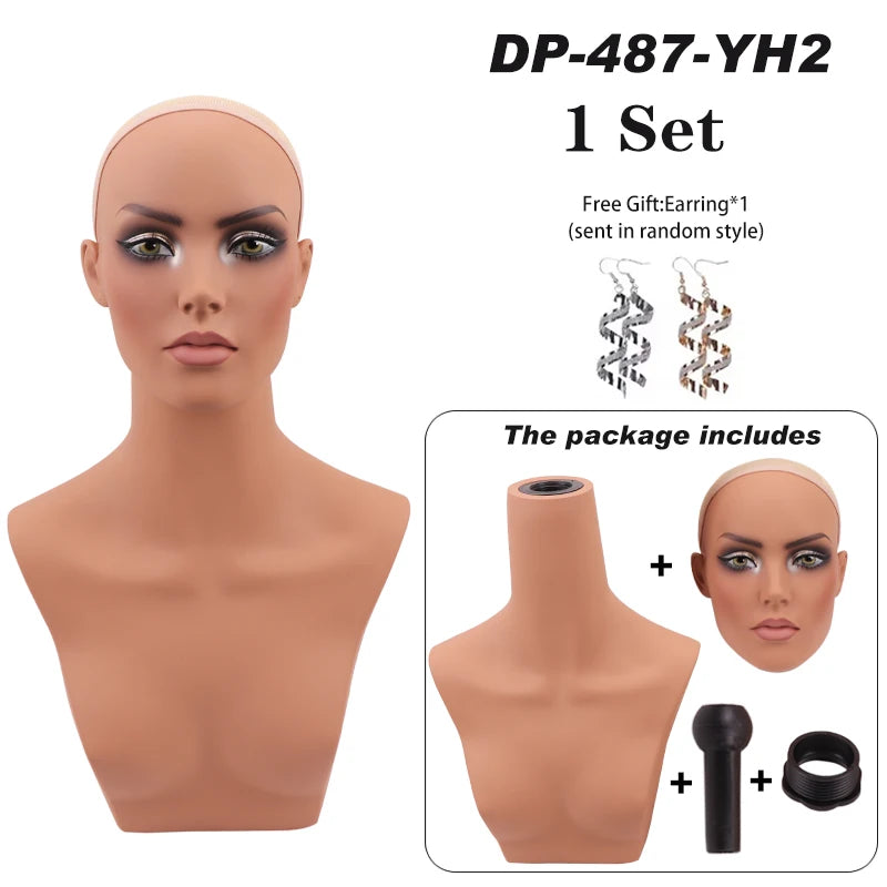 Realistic Mannequin With Detachable Head Glam Makeup Mannequin Head To Put Wigs Dummy Head For Wigs,Earrings, Necklaces Display