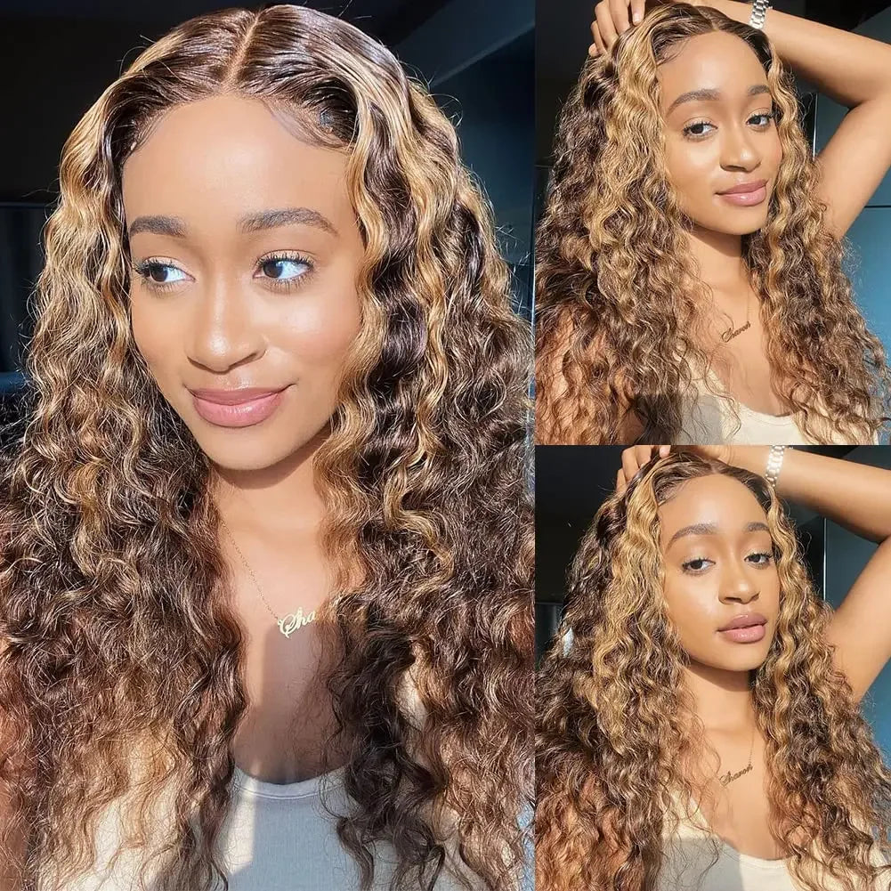 13x4 HD Lace Frontal Wig P427 Highlight Human Hair Water Wave Front