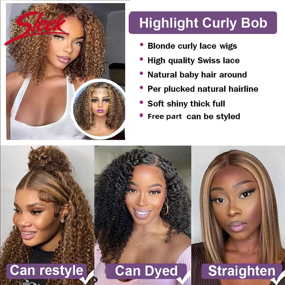 Sleek Brazilian P4/30/27 Jerry Curl Bob Wigs Nature Remy Black Dark Human