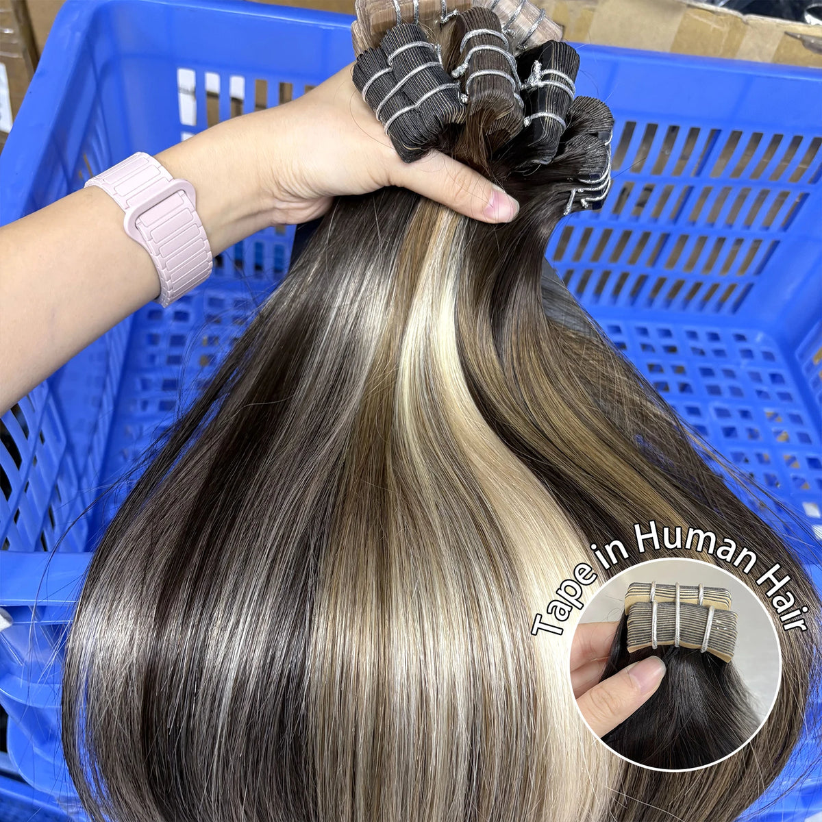 Tape in Vietnamese Virgin Human Hair 50g/ Colored Straight Extensions Skin Weft