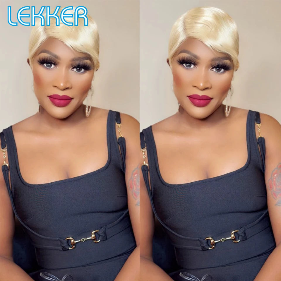 Black Short Pixie Cut, 13x1 C Part Lace Front 100% Human Hair