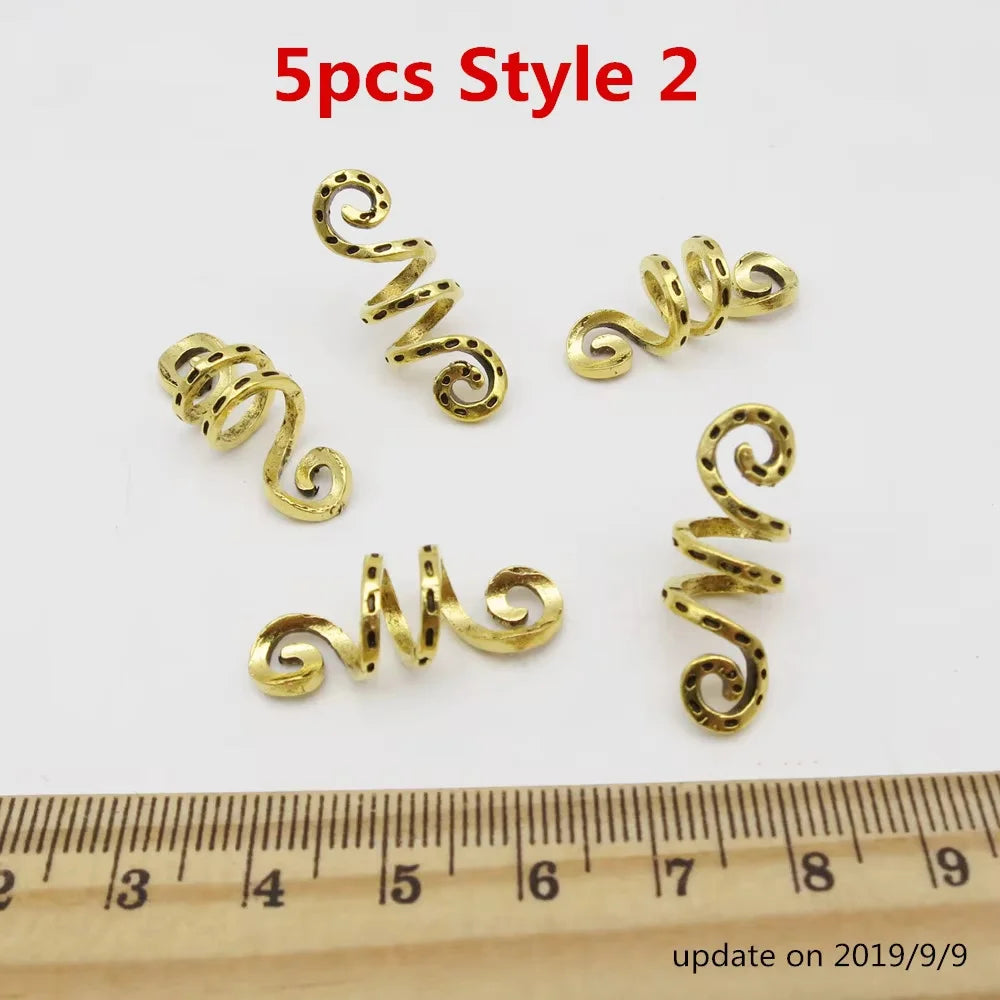 Metal Silvery/golden Viking Spiral Hair Braid Dread Beard Dreadlock Beads Rings Tube