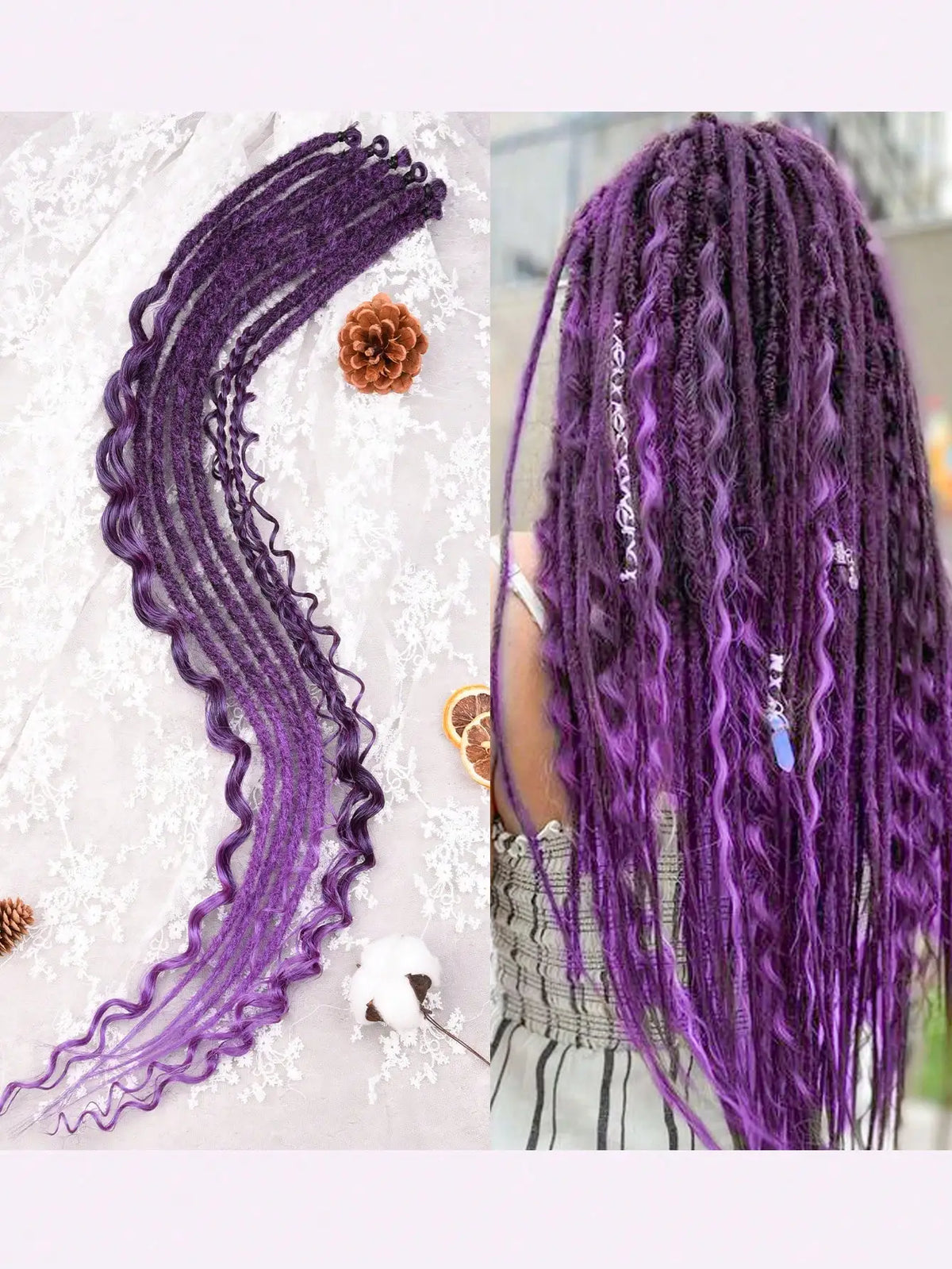 Synthetic 16Strands/Lot SE Dreadlocks Braids 24 Inch Hair Extensions, 3 In 1 Mixed Hippie Style Single End Dreadslocks