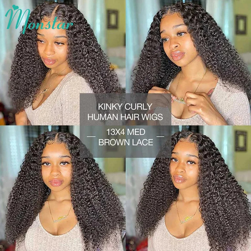 300% Density Kinky Curly Wigs Human Hair, 13x4 HD Lace Front Raw