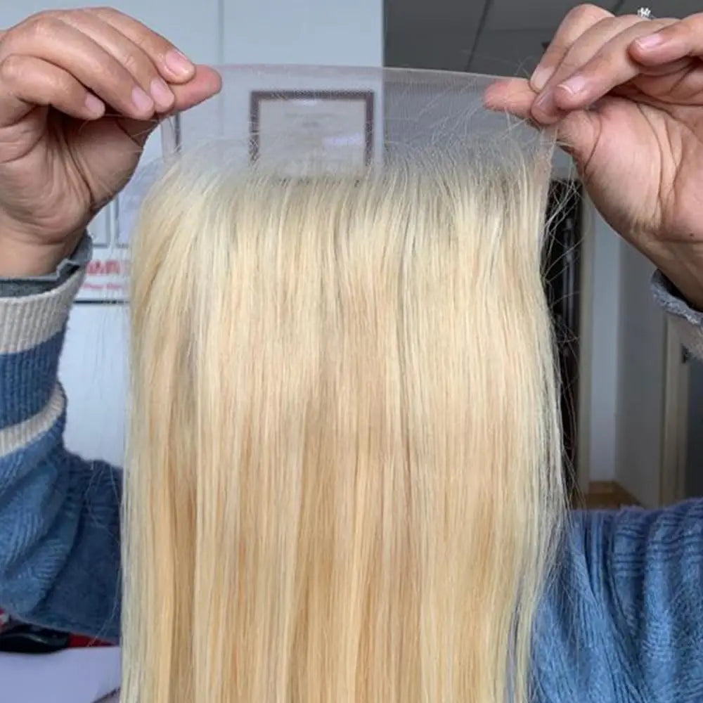 12-22 Inch Straight 613 Blonde 5x5 Transparent Lace Closure 100% Brazilian Virgin Hair Pre-Plucked 150% Full End