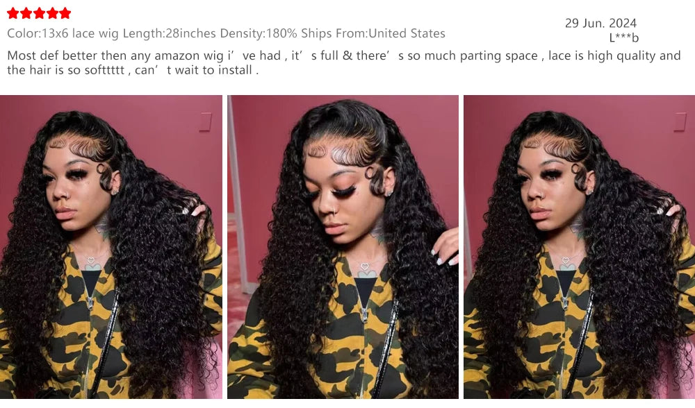 Deep Wave 13x6 Lace Front Human Hair Wig, 200% Remy Curl Full