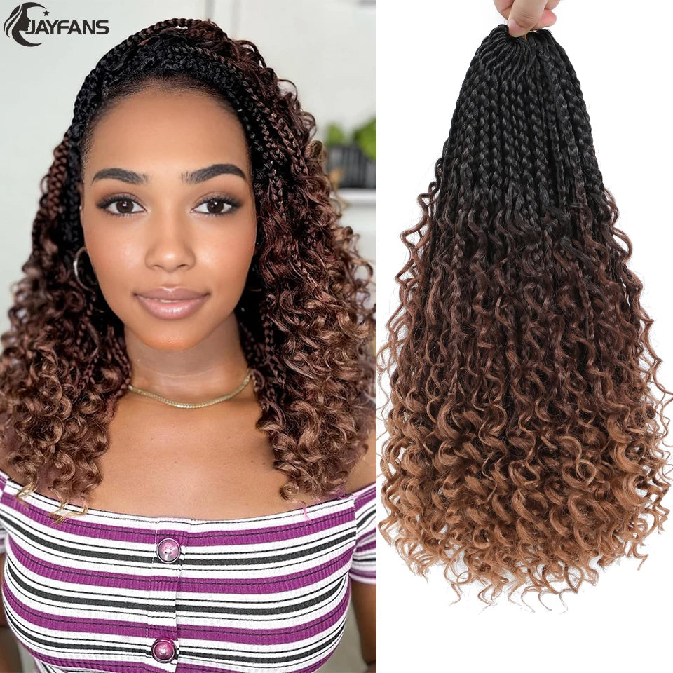 Boho Box Braids Crochet Synthetic Hair Goddess Curly Ends Bohomian