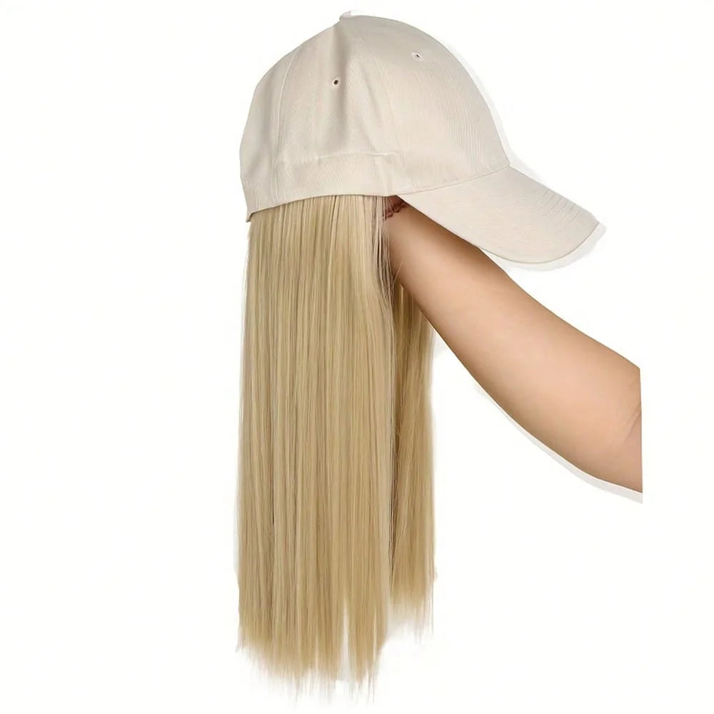 Synthetic Hat Wig with Long Straight Black Hair Baseball Cap Hair Extension Stylish & Convenient All-in-One Design