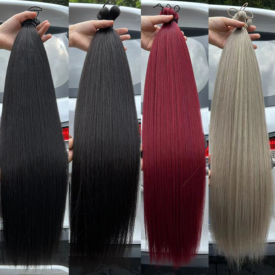 300G Straight Pony Hair Bundles Crochet Braids Synthetic Braiding Ombre Brown Soft
