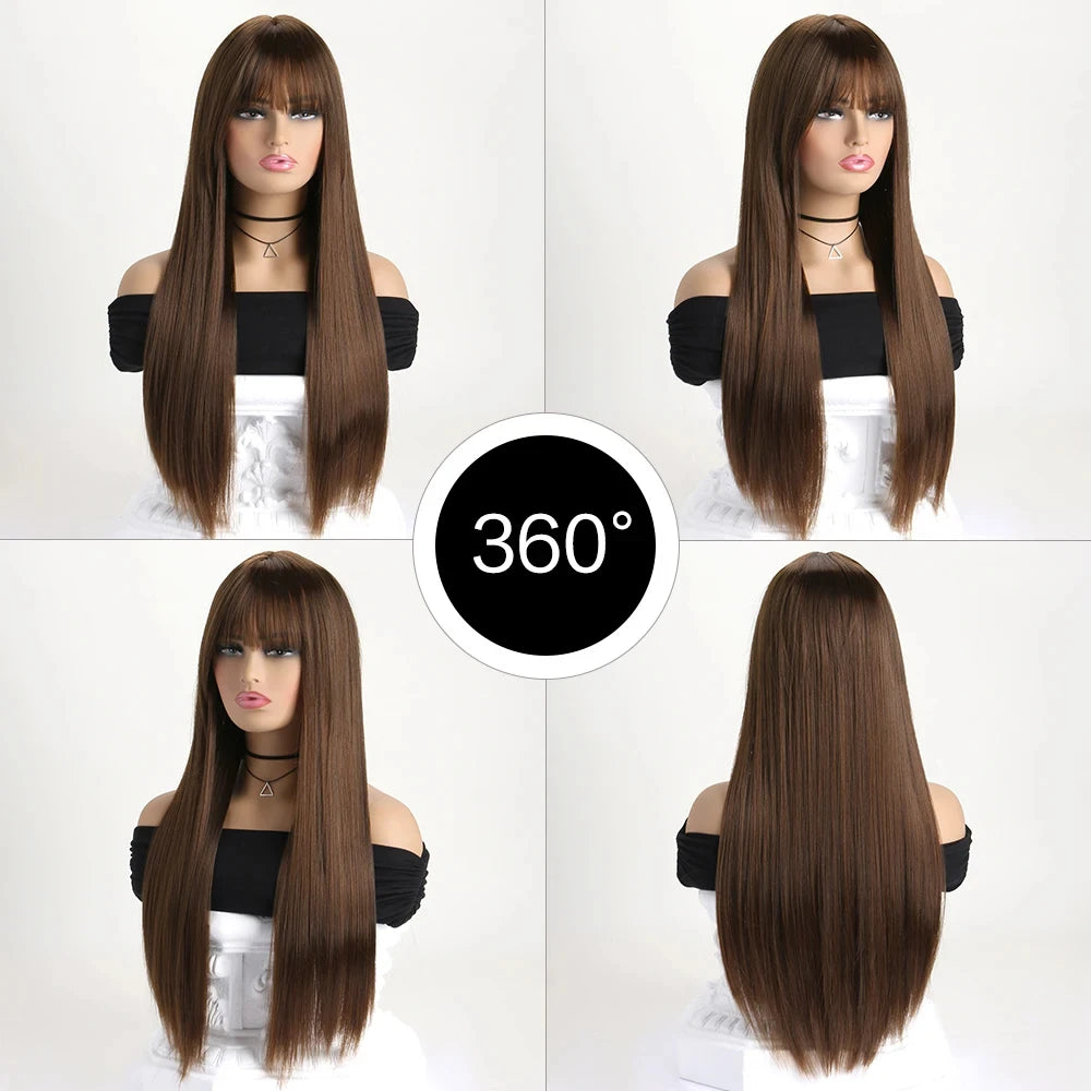 Best-selling 26-inch synthetic wig for long straight hair for Halloween cosplay, wig, high-temperature hair accessory