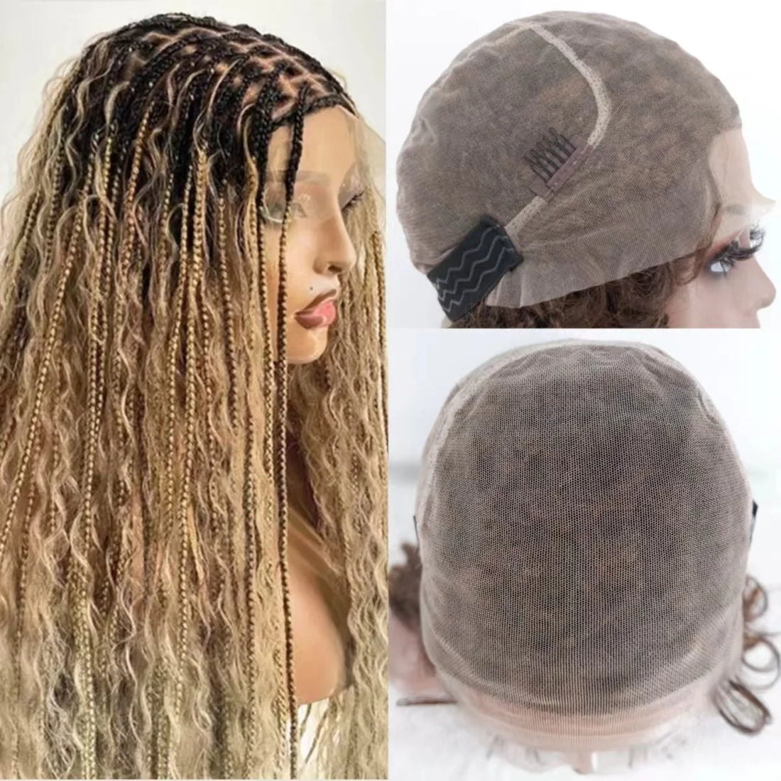 Boho Ombre Honey Blonde Full Lace Braided Twist Wig, Updo Cornrow Style