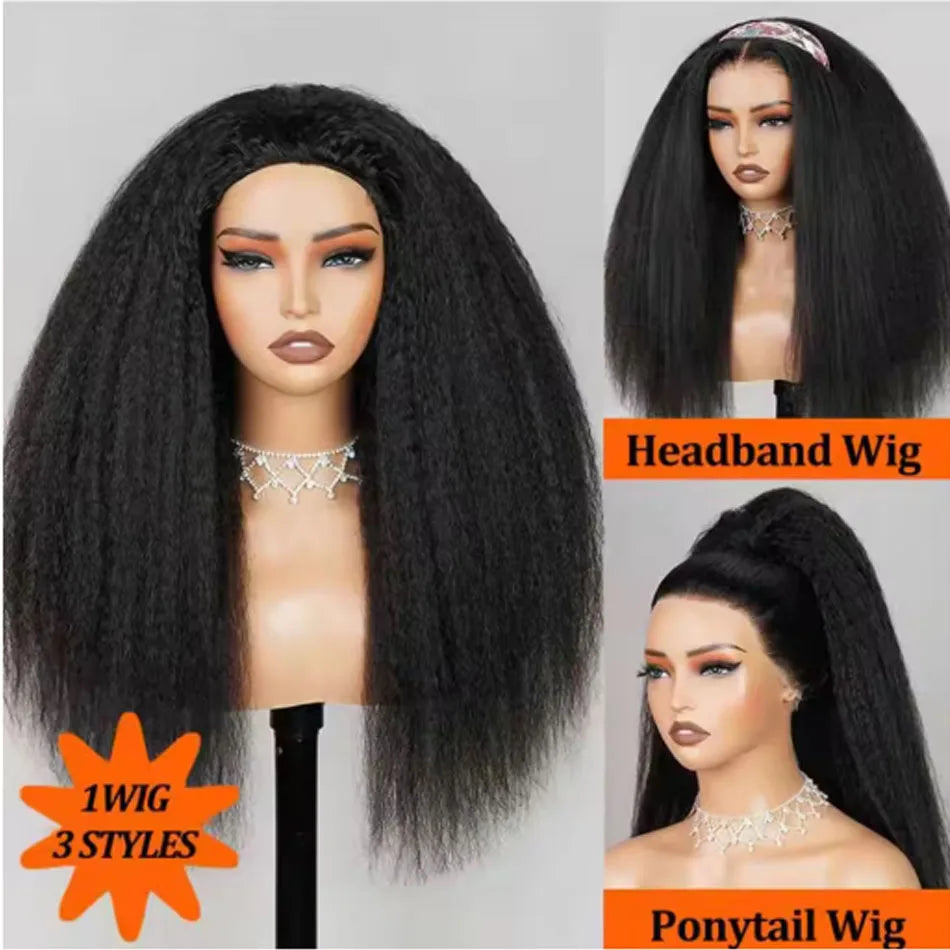 Kinky Straight 3-in-1 Half Wig Human Hair, Drawstring, 250% Density