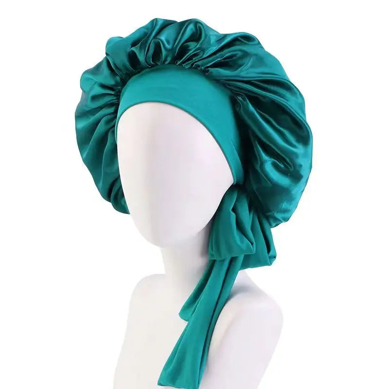 Sleeping Cap-Elastic Band Silk Hair Bonnets Sleeping Cap With Wide Edge Ribbon-Hair Protection Turban Head Wraps
