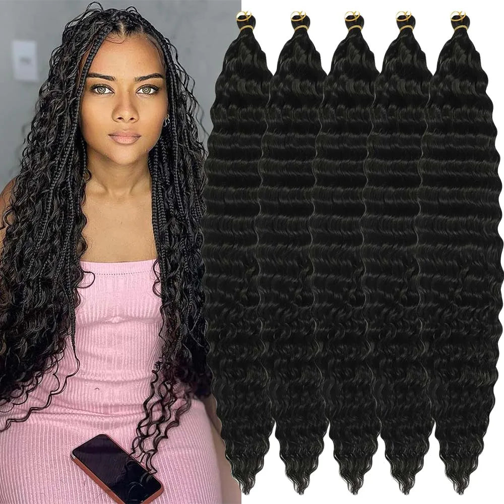30inchs Long Curly Braiding Hair Knotless Boho Braids Synthetic Ocean/deep Wave Crochet