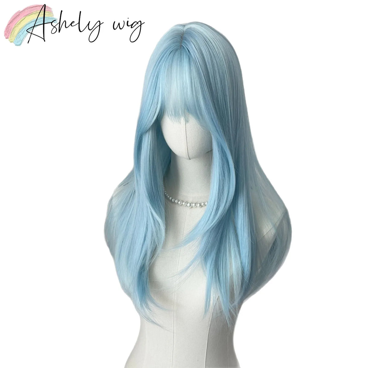 Lce Blue Wig Bangs 22inch Middle Straight Hair Lolita Nature Looking Headband