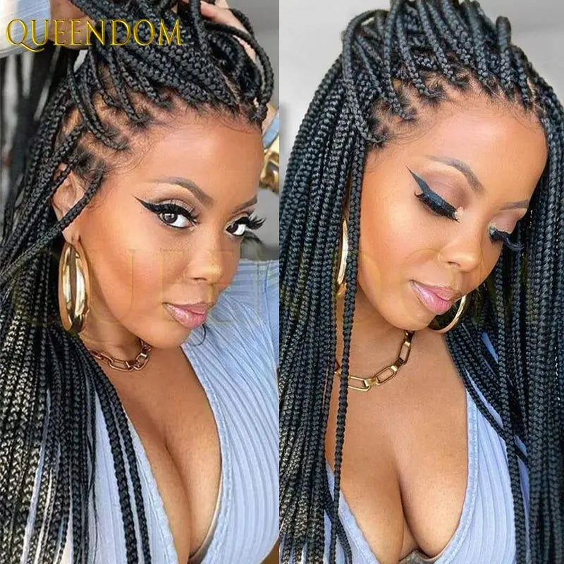 36" Synthetic Full Lace Wig Knotless Box Braid African Braided Frontal Cornrow