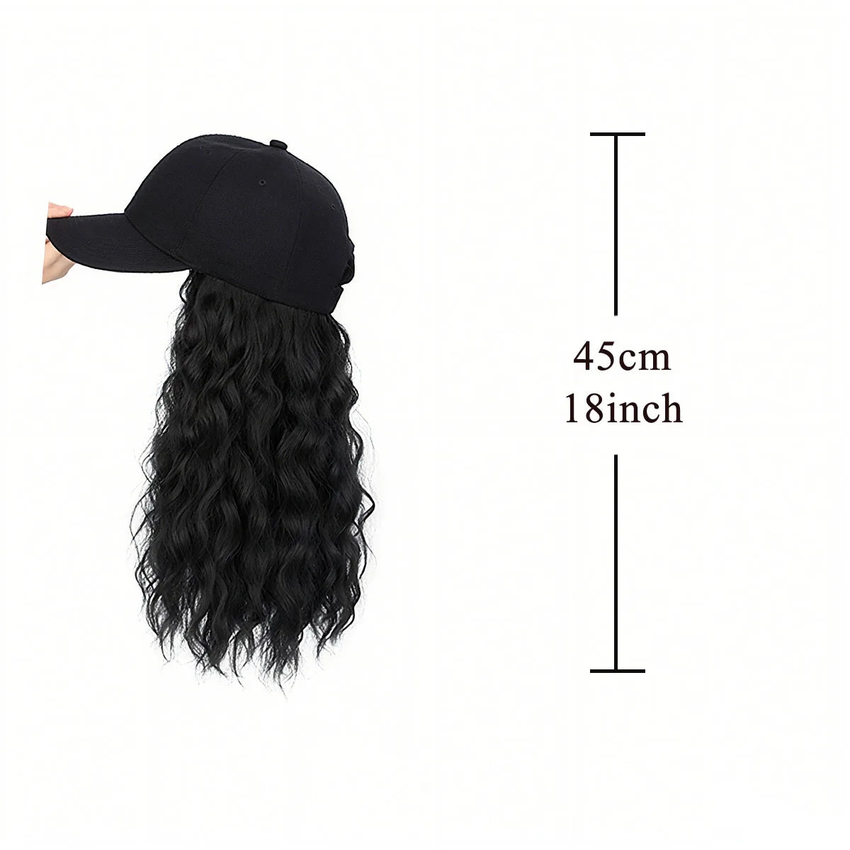 Synthetic Baseball Cap Wig Natural Wave Hair Extensions Hat Heat Resistant Black