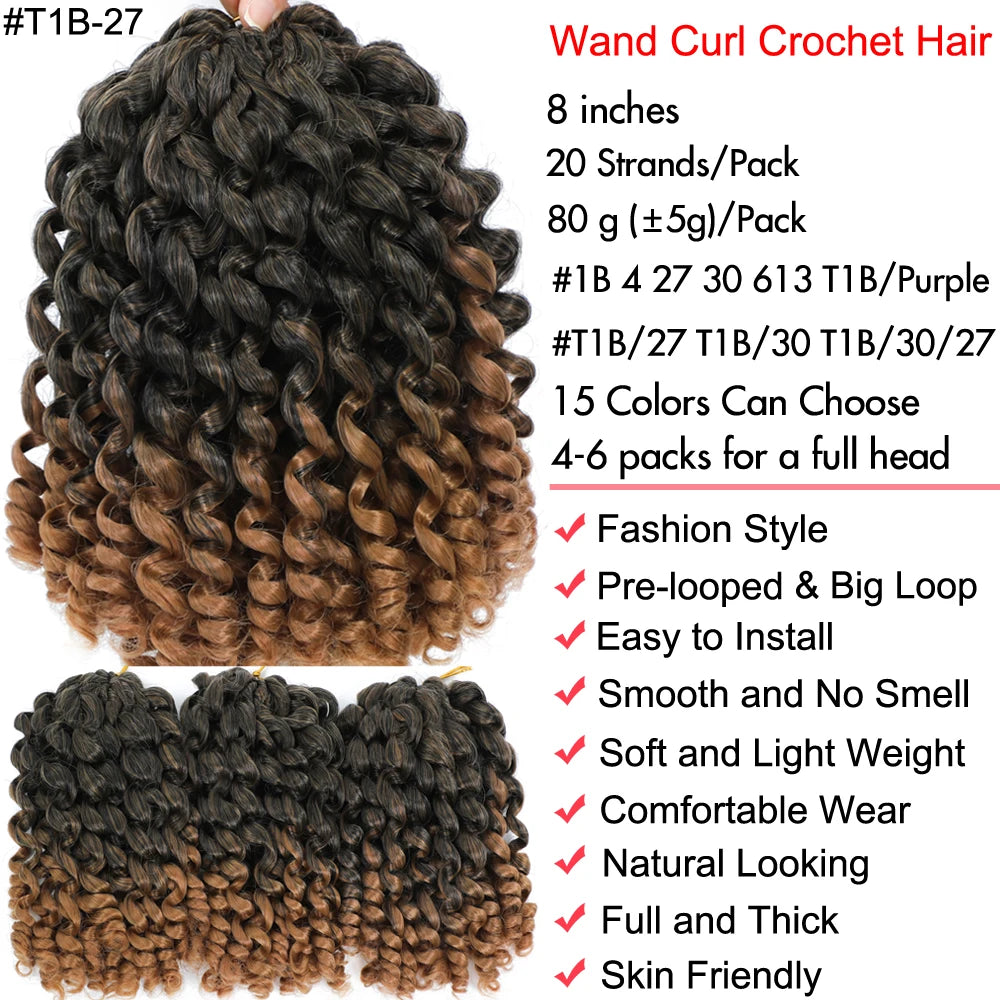 Jamaican Bounce Crochet Hair Jumpy Wand Curl Synthetic Braiding Extensions Ombre Brown